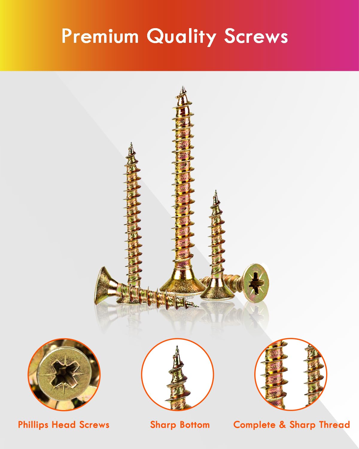 Wood Screws 800PCS Assortment, Countersunk Self Tapping Screws