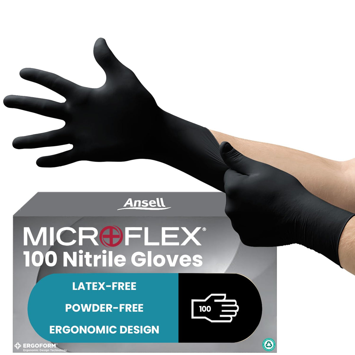Ansell Microflex 93-732, Multipurpose Nitrile Disposable Gloves for Precise Handling and Mechanical Tasks, Latex Free, Powder-Free, Size M (100 Pieces)