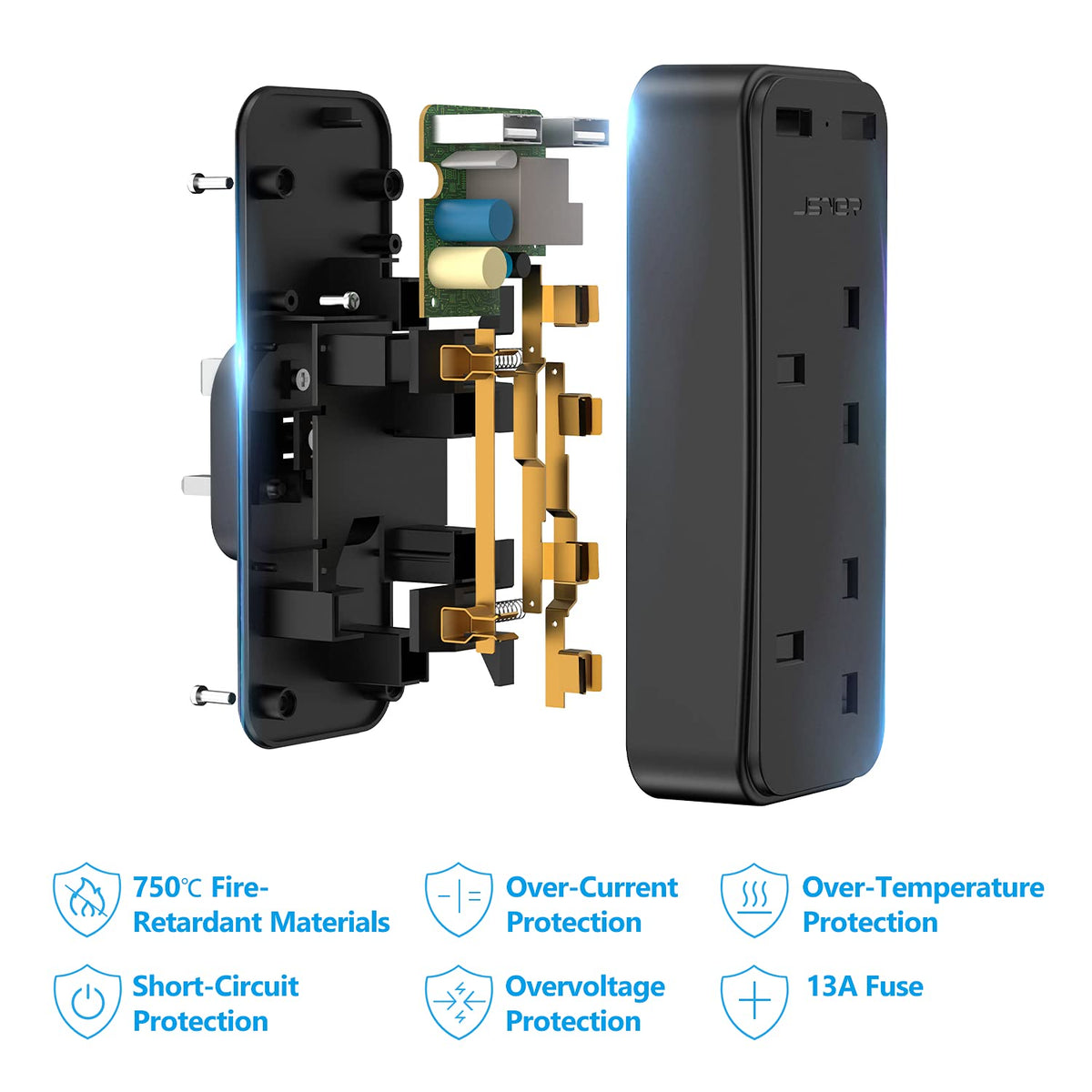 Double Plug Adaptor with 2 USB, JSVER Mini 2 Way Plugs Extension Sockets with USB Ports(5V/2.4A) Wall Charger Adapter, 13A UK 3 Pin Power Socket for Home, Office, Kitchen,White
