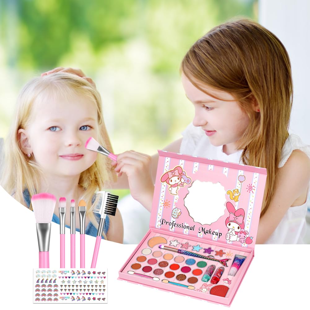 Aomig Kids Makeup Sets for Girls, 37 Pcs Washable Children's Make Up Kit with 8 Brushes, Non-Toxic Cosmetic Beauty Set Gift for Kids, Princess Pretend Play Games Toys Birthday Christmas Presents