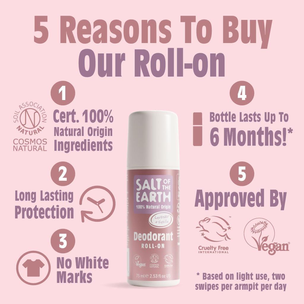 Salt of the Earth Natural Deodorant Roll On - Lavender & Vanilla - 75ml