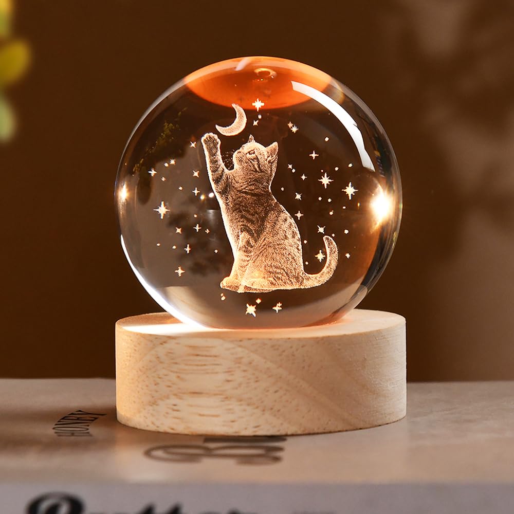 3D Fairy Crystal Ball 60mm Glass Fairy with Flower Night Light Gifts for Girl Women with Light Base