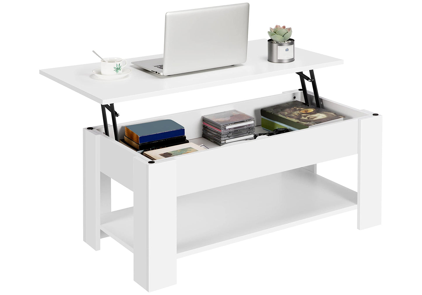 Yaheetech Lift Up Coffee Table, Wooden Lifting Coffee Table with Hidden Storage Drawer and Open Shelf, Space-saving Tea Tables for Living Room/Reception, Espresso