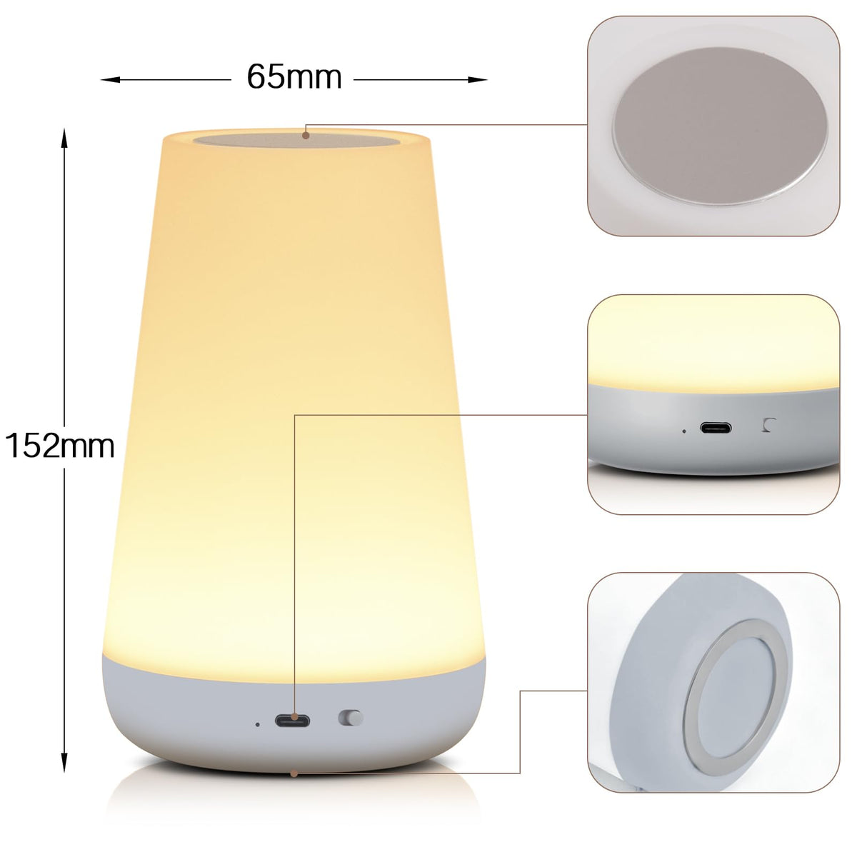 Ledivion Night Light, LED Touch Bedside Table Lamp, RGB Colours Changing, 5 Brightness Level, Timing Function, Dimmable Rechargable Remote Control Light for Bedroom, Living Room