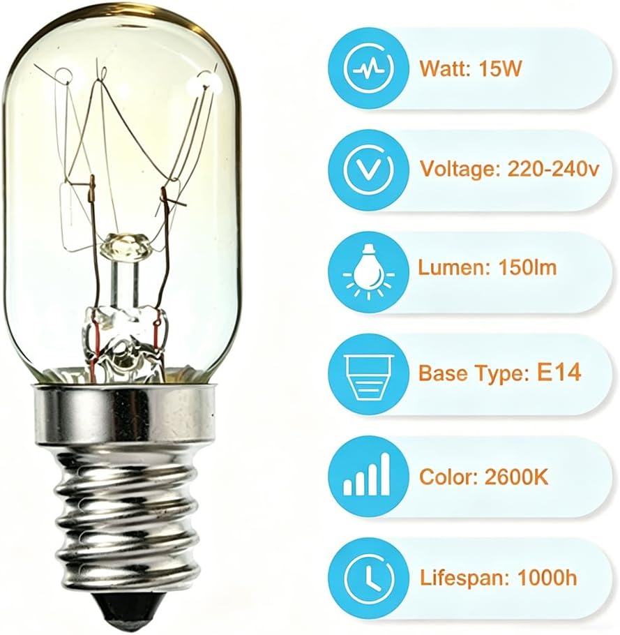 15W E14 Screw Salt Lamp Bulbs 230V, Scentsy Warmer Bulb Small Edison Screw SES Warm White 2700K, E14 Sewing Machine Light Bulb, Pygmy Fridge Bulb T20 E14 Oven Microwave Bulb (5-Pack).