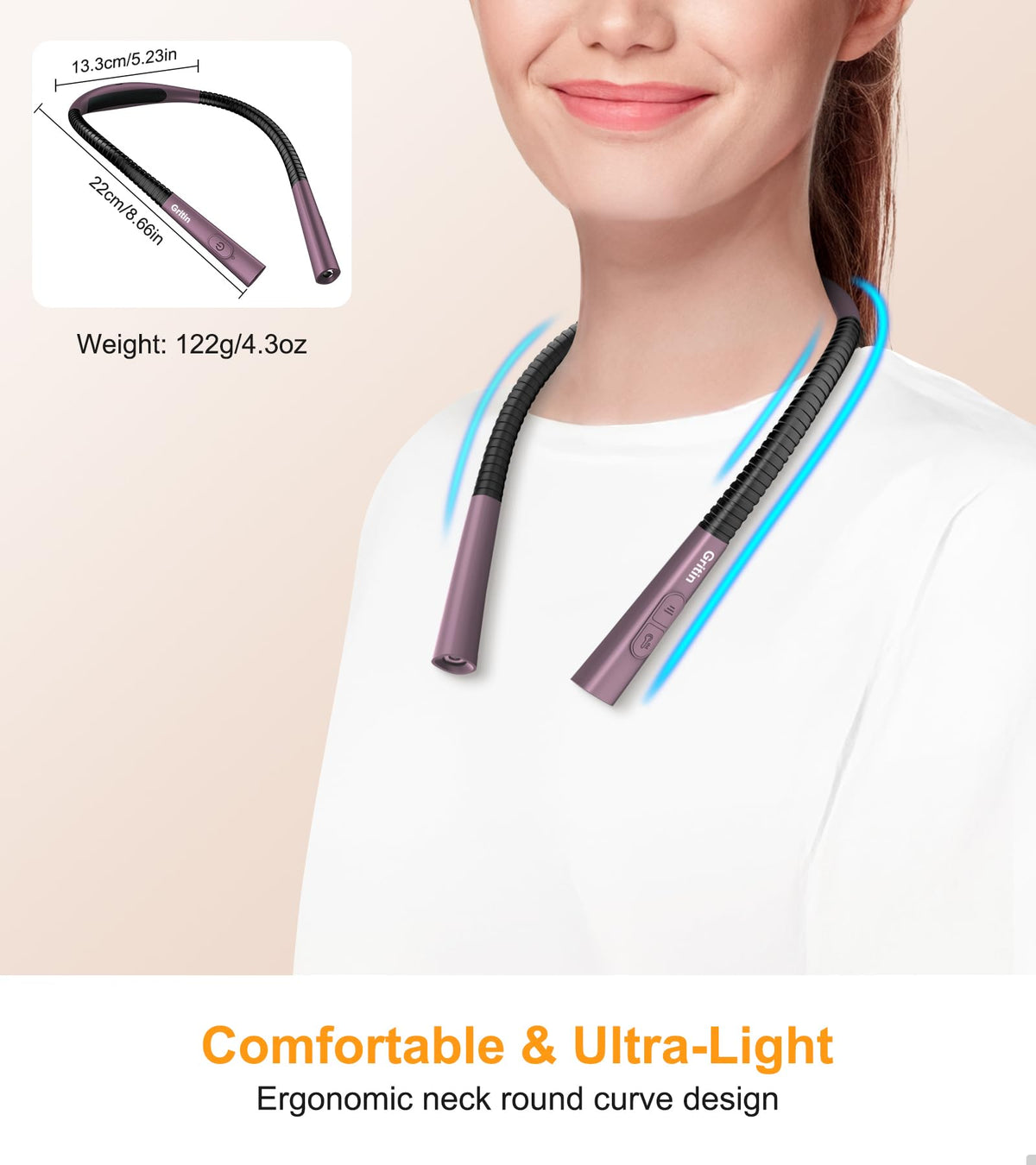 Gritin Book Light, Eye Caring 4-Color&5-Brightness Neck Light Reading Lamp