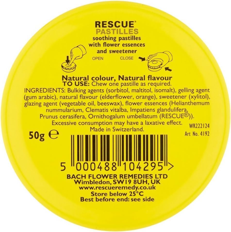 Rescue Remedy Pastilles | Orange & Elderflower Flavoured | Daily Support for Stressful Moments | Bach Original Flower Essences | Chewable Pastilles | 50g Travel Tin
