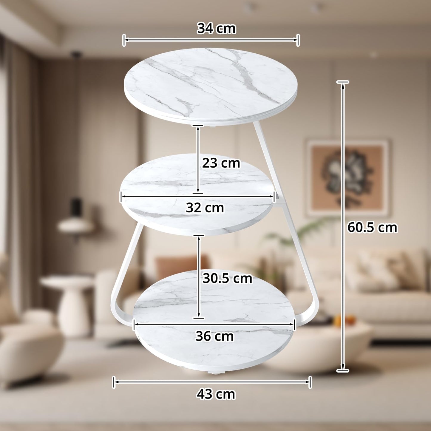 ARTETHYS Side Table, Small Round Coffee Table with 3 Color LED Lights, End Table with 3 Tier Storage Shelves, Bedside Sofa Side Tables for Living Room Bedroom, Rustic Brown
