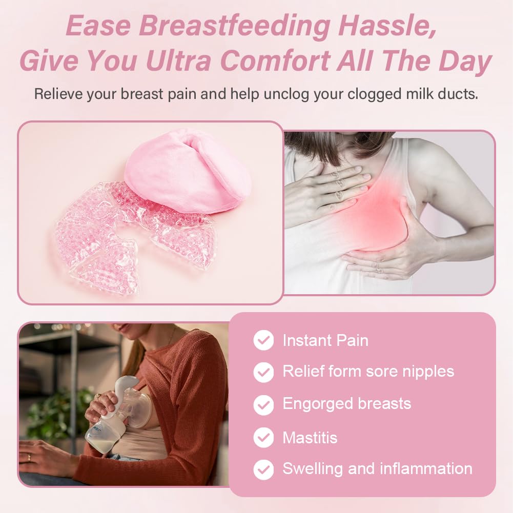 3-in-1 Breast Cooling Gel Pads, 2 Pack Hot & Cold Breastfeeding Gel Pads, Breast Feeding Essentials Reusable Gel Cooling Pad, Postpartum Essentials, for Nursing & Nipples Pain Relief, Mastitis