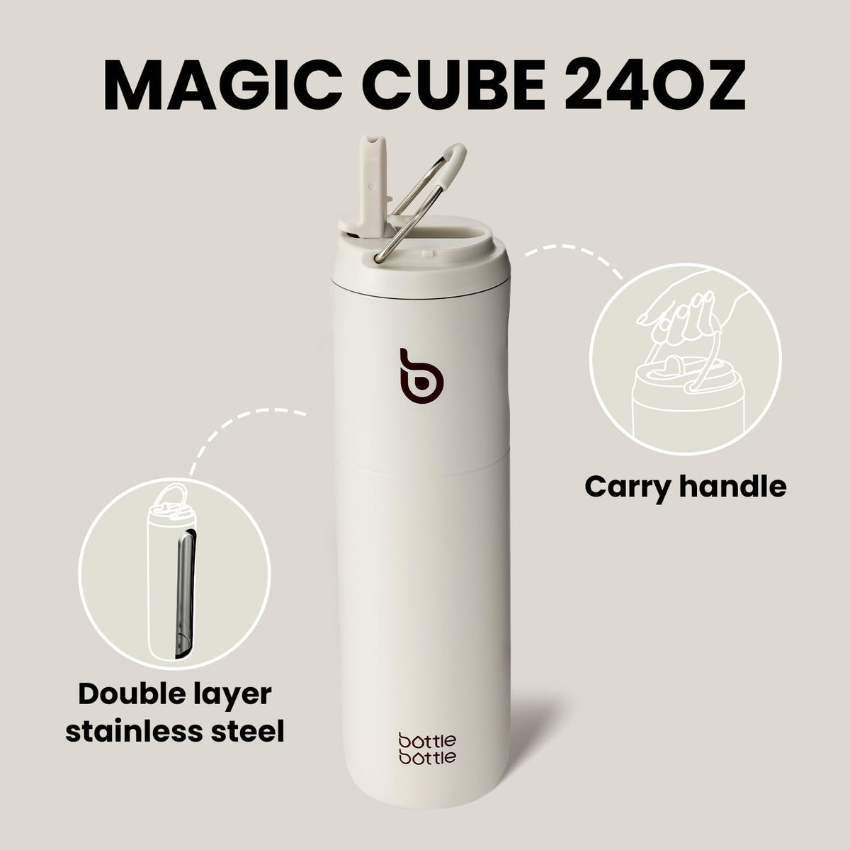 Bottle Bottle Stainless Steel Water Bottle 700ml with Straw and Lid Sports Insulated Metal Water Bottles with Handle(Black)
