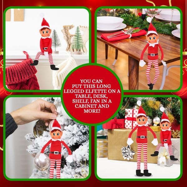 Elves Behavin' Badly Charming Red Long Leg Soft Body Vinylface Girl Elf with Hat - 30 cm (1 Pc.) - Premium Quality Plush Toy - Perfect For Holiday Decor & Gift-giving
