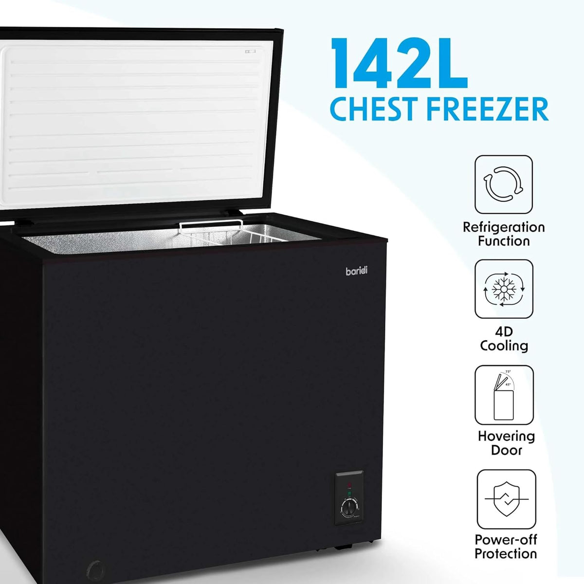 Baridi 299L Freestanding Chest Freezer with Adjustable Thermostat, Black - DH261