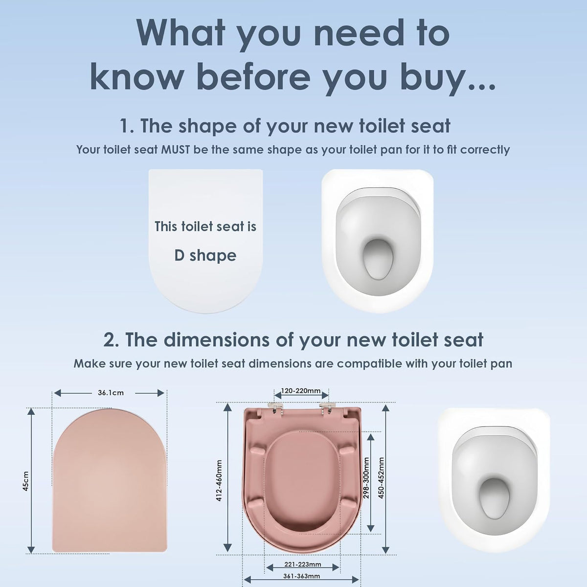 AQUALONA® Premium Thermoplastic Toilet Seat Soft Close Hardwearing Seat with Two Button Hinge Release D Shaped Easy to Clean Simple Installation Top and Bottom Fittings (White - D Shape)