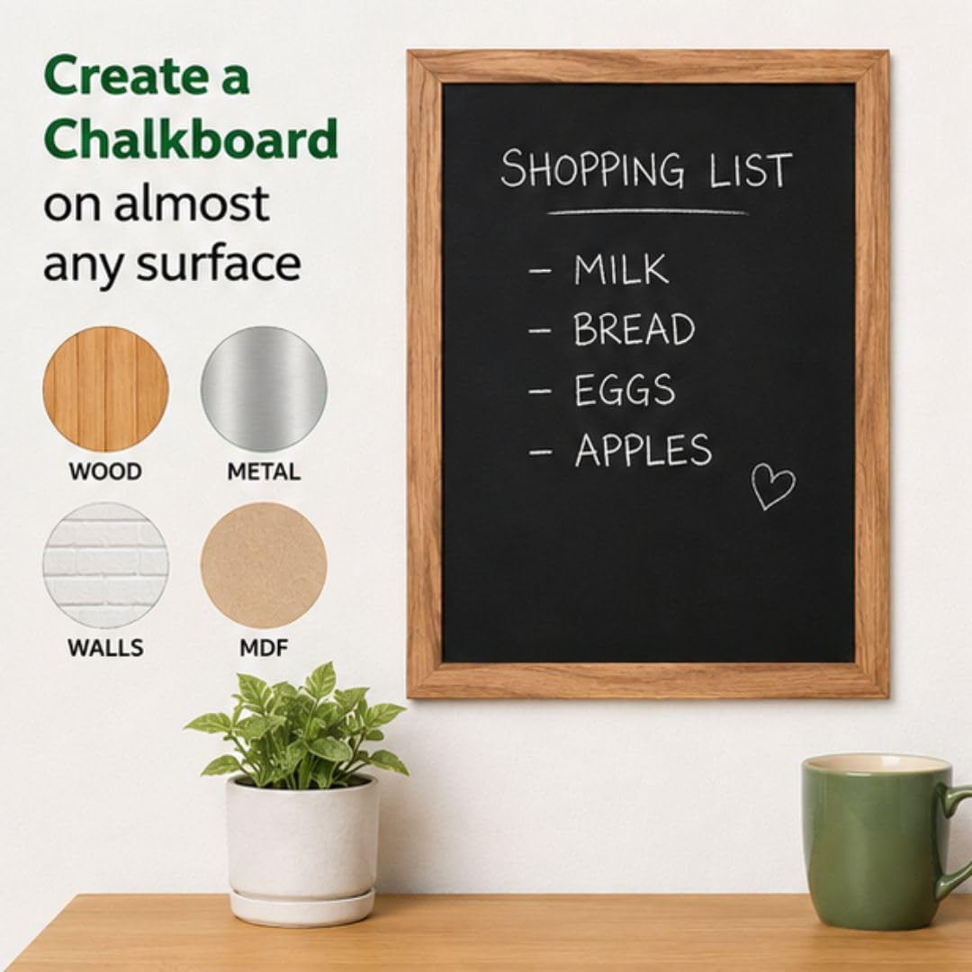 Rustins Blackboard Black Paint 250ml– Quick Dry Matt Black Chalkboard Paint, Durable Writing Surface for Home, School & Office