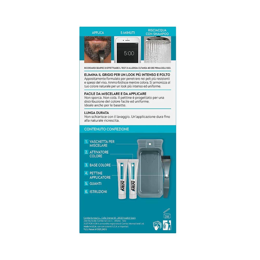 Just for men Moustache & Beard Dark Brown Dye, Eliminates Grey for a Thicker & Fuller Look M45