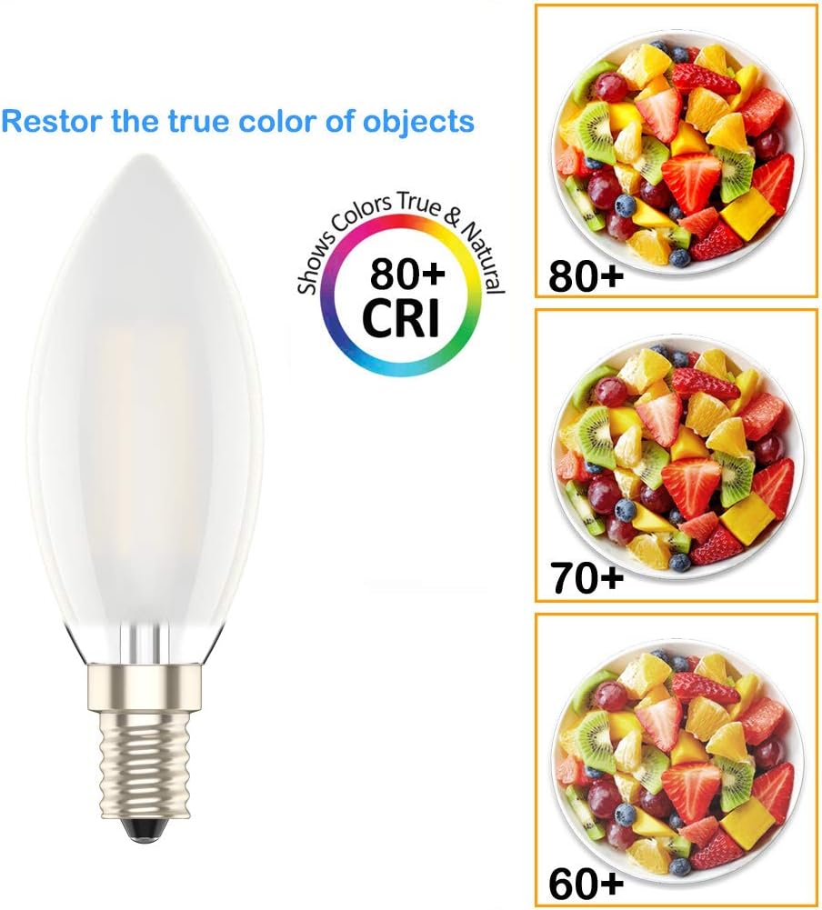 E14 Dimmable Led Candle Bulb,Small Edison Screw,4w, Warm White 2700K，2 Pack