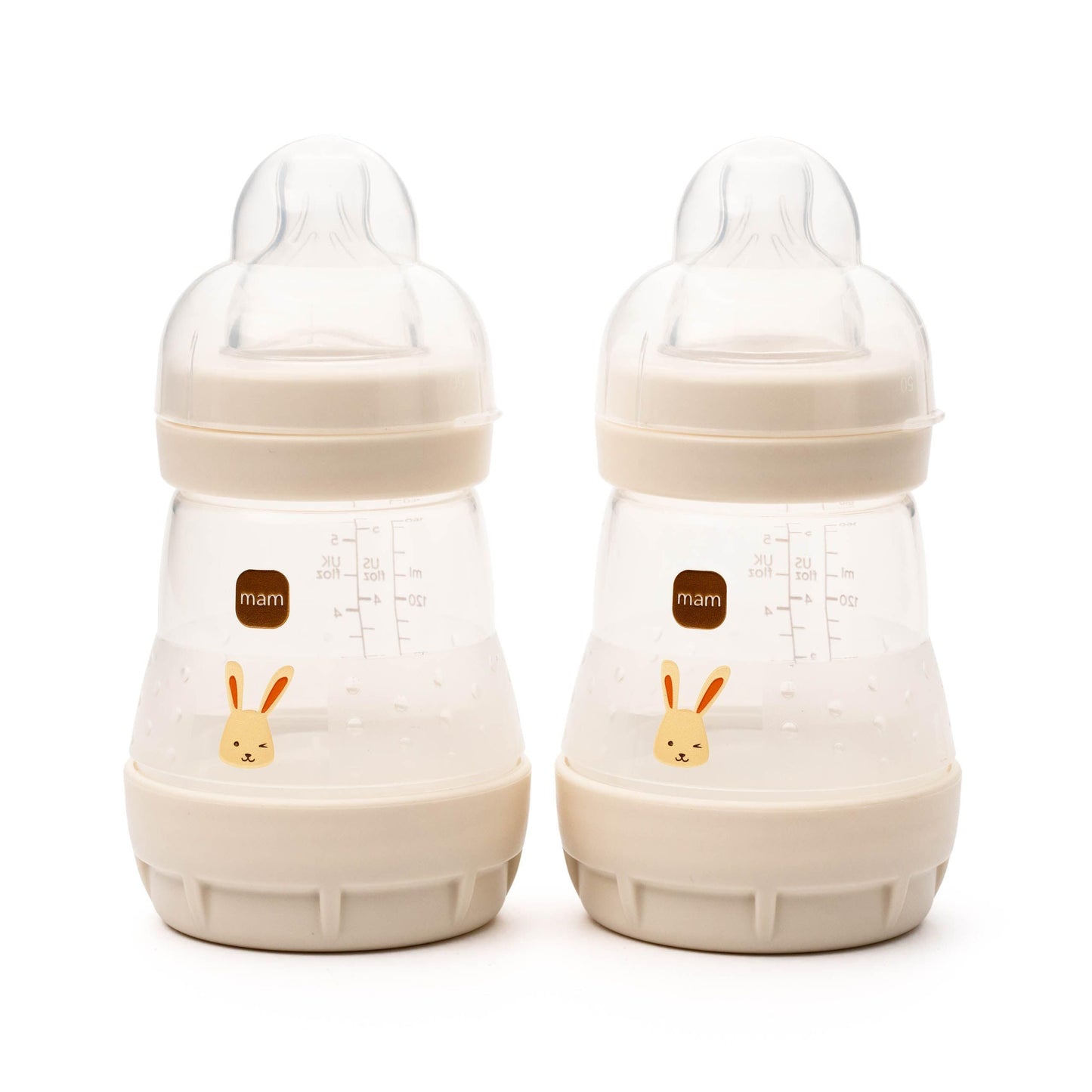 MAM Easy Start Anti-Colic Baby Bottles | 4 Pack (4X 160ml) | Self-Sterilising Baby Milk Bottle | Slow Flow MAM Teats Size 1 + 1x Medium Flow Teat Size 2 | Linen (Various Designs)