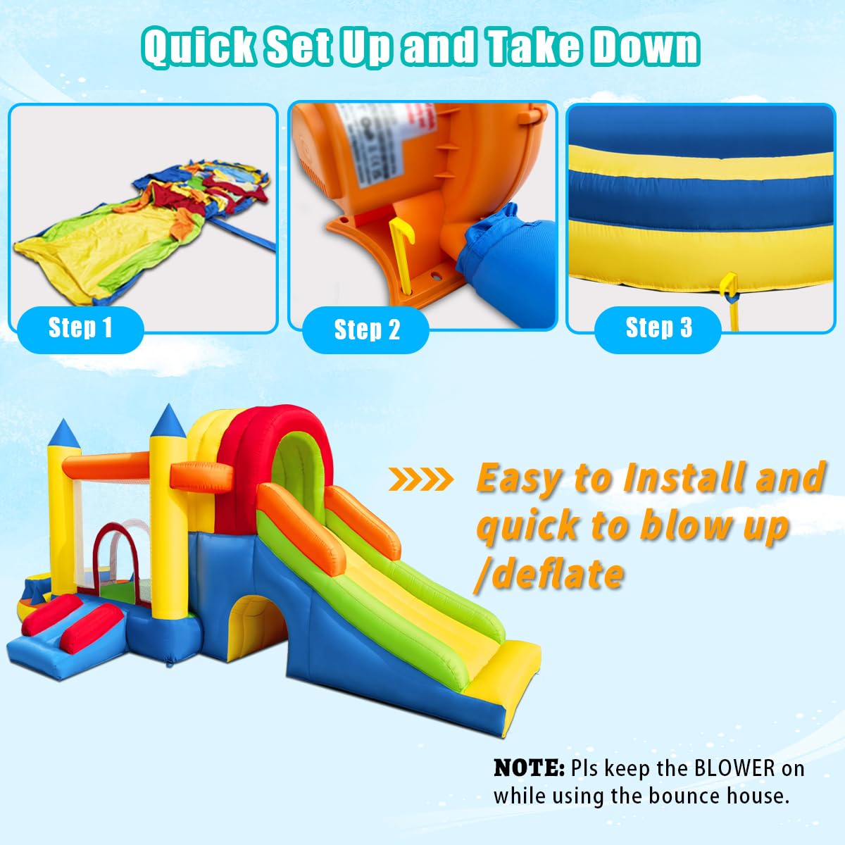 Baralir 7-in-1 Kids Inflatable Bouncy Castle with Blower — 371x351x188cm | Ages 3-10