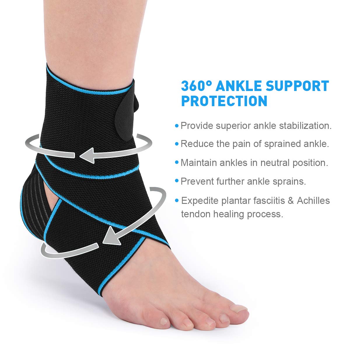 WASPO Ankle Support Brace - Adjustable Ankle Brace Wrap Strap for Sports Protect, Plantar Fasciitis, Achilles tendonitis, Ligament damage, Injury Recovery, One Size for Men Women 1 PC Blue