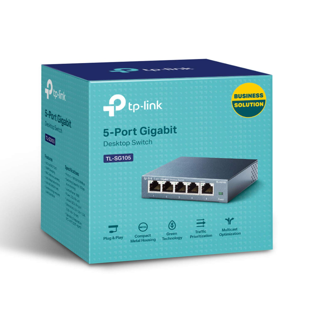 TP-Link TL-SG105S, 5 Port Gigabit Ethernet Network Switch, Ethernet Splitter, Hub, Desktop and Wall-Mounting, Sturdy Metal, Fanless, Plug and Play, Energy-Saving