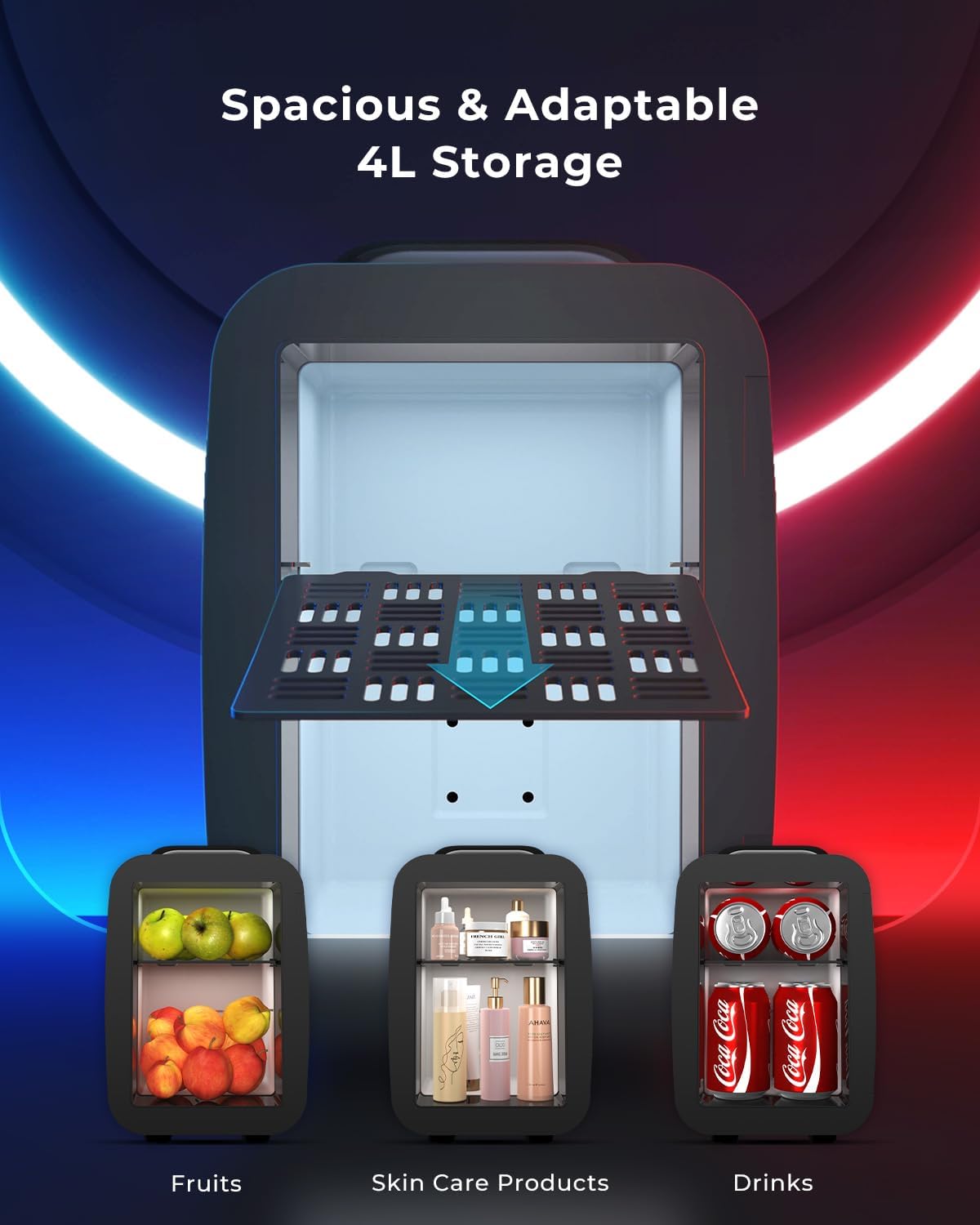 BEICHEN Mini Fridge for 4 L / 6 Cans, Quiet Small Fridge With 7 RGB