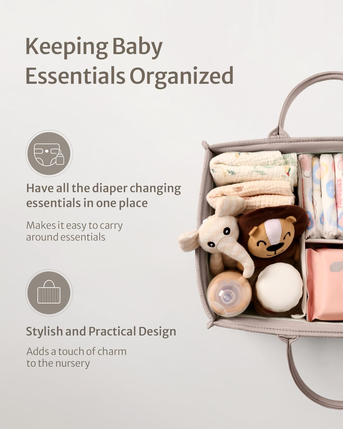 Blissful Diary Nappy Caddy Organiser, Baby Diaper Caddy for Nappy Station, Stylish Storage Basket for Newborn Essentials, Baby Shower Gifts for Girl or Boy, Woodland Cream