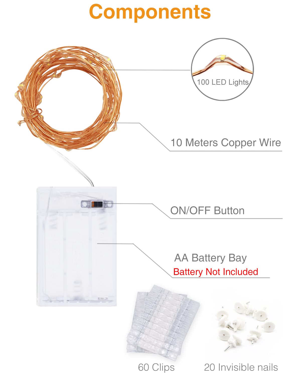 Kolpop 50LED Photo Clip String Lights, 5M Photo Peg Fairy Lights Indoor with 30 Clips Battery Powered Cooper Wire Hanging String Photo Display for Bedroom Birthday Wedding Party Christmas Decorations