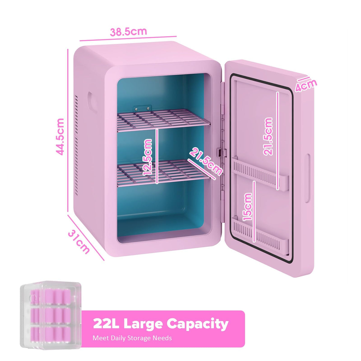 Mini Fridge 22L/30 Cans, Cooler & Warmer for Bedroom, AC & 12V DC