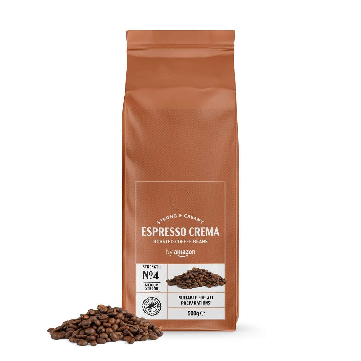 by Amazon Espresso Crema Coffee Beans, Light Roast, 1kg (2 Packs of 500g), Rainforest Alliance Certified