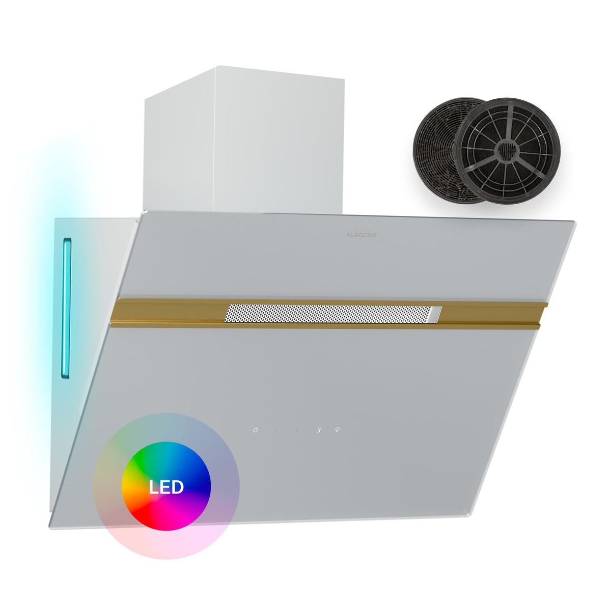 Klarstein Alina 90 Angled Cooker Hood - 615m³/h Air Flow, Touch Panel, LED Backlighting, Quiet 63dB, Energy Class A, 90cm Extractor Hood, Black