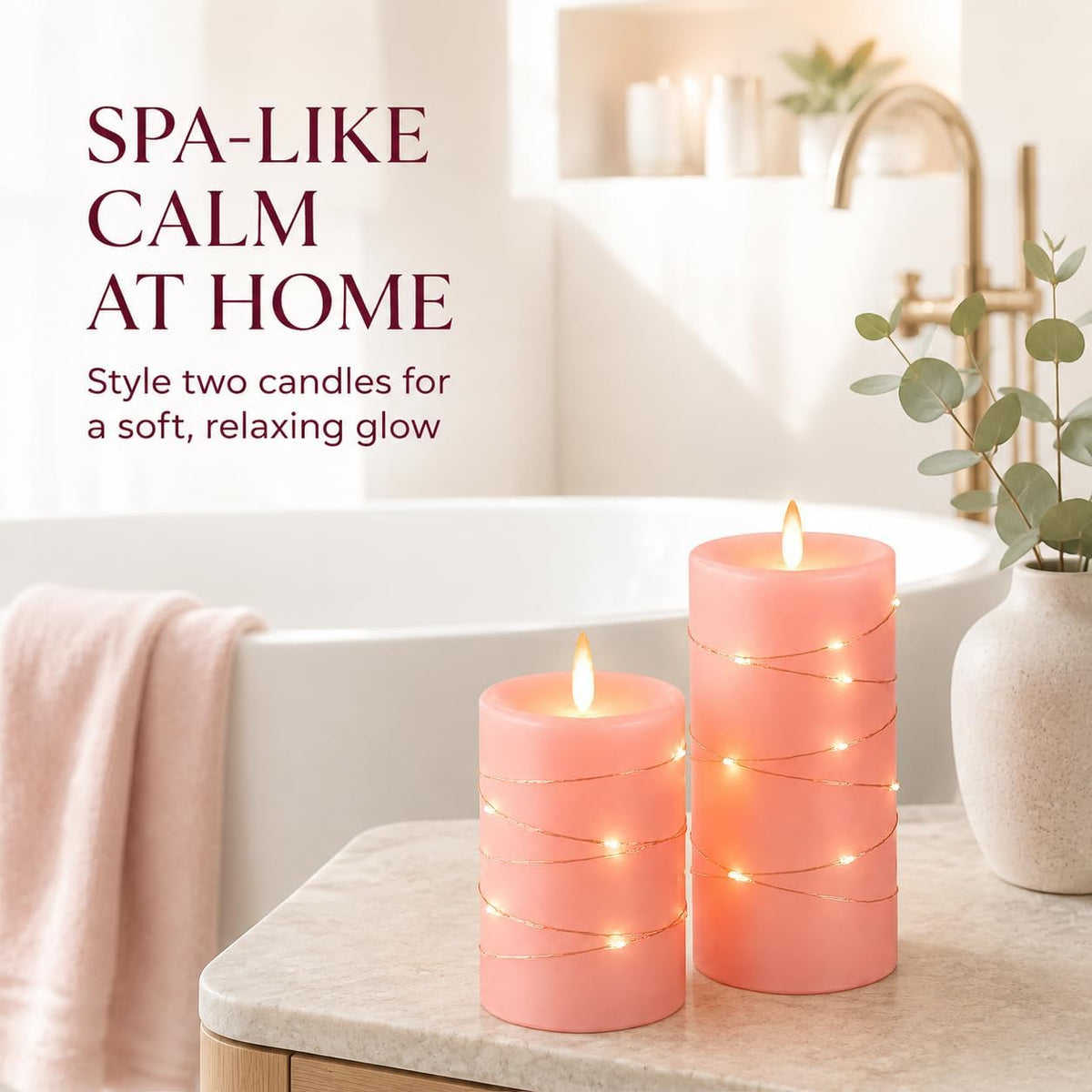 Da by 3 Pack Ivory Flameless LED Candles with Fairy Lights, Realistic Moving Flame Paraffin Wax Candles, Remote Control, Soft Warm Light, 8cm D x 12.5/14.5/16.5cm H, Indoor Wedding Home Decor