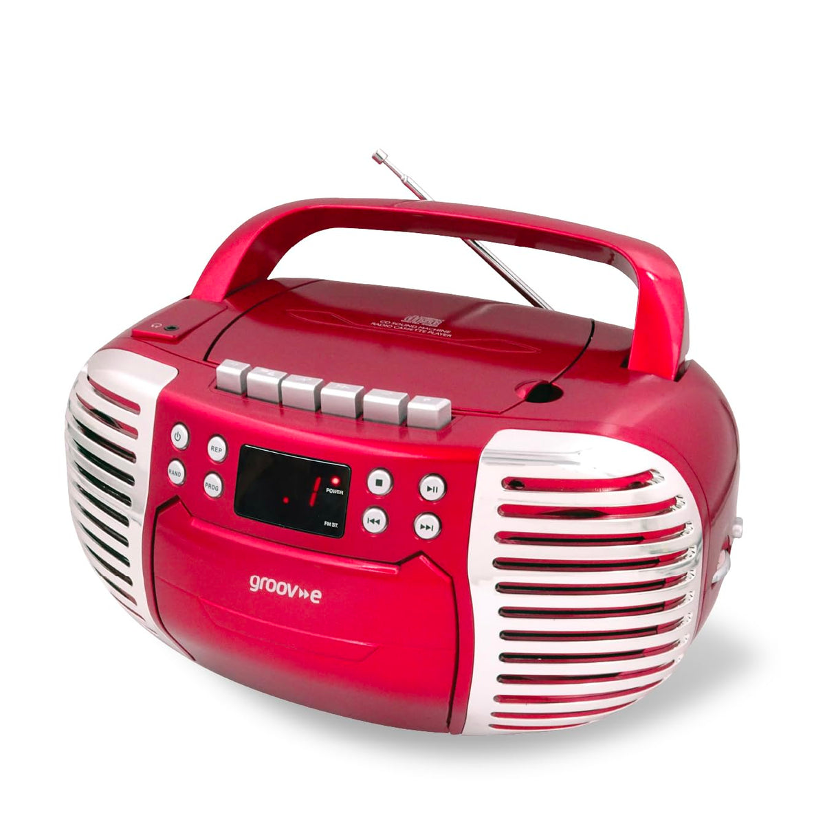 Groov-e Original Boombox - Portable CD Player with Bluetooth, Radio, 3.5mm Aux Port, & Headphone Socket - LED Display, 2 x 1.2W Speakers - Battery or Mains Powered - Black