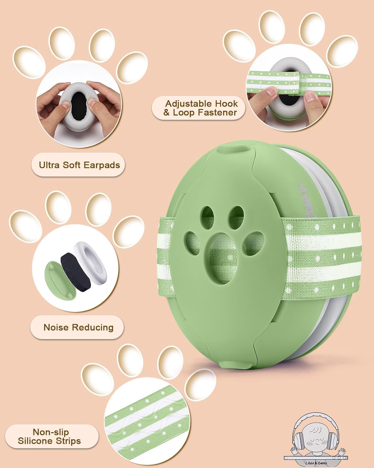 Baby Ear Defenders for 0-36 Months, Soft Adjustable with Noise‑Reduction