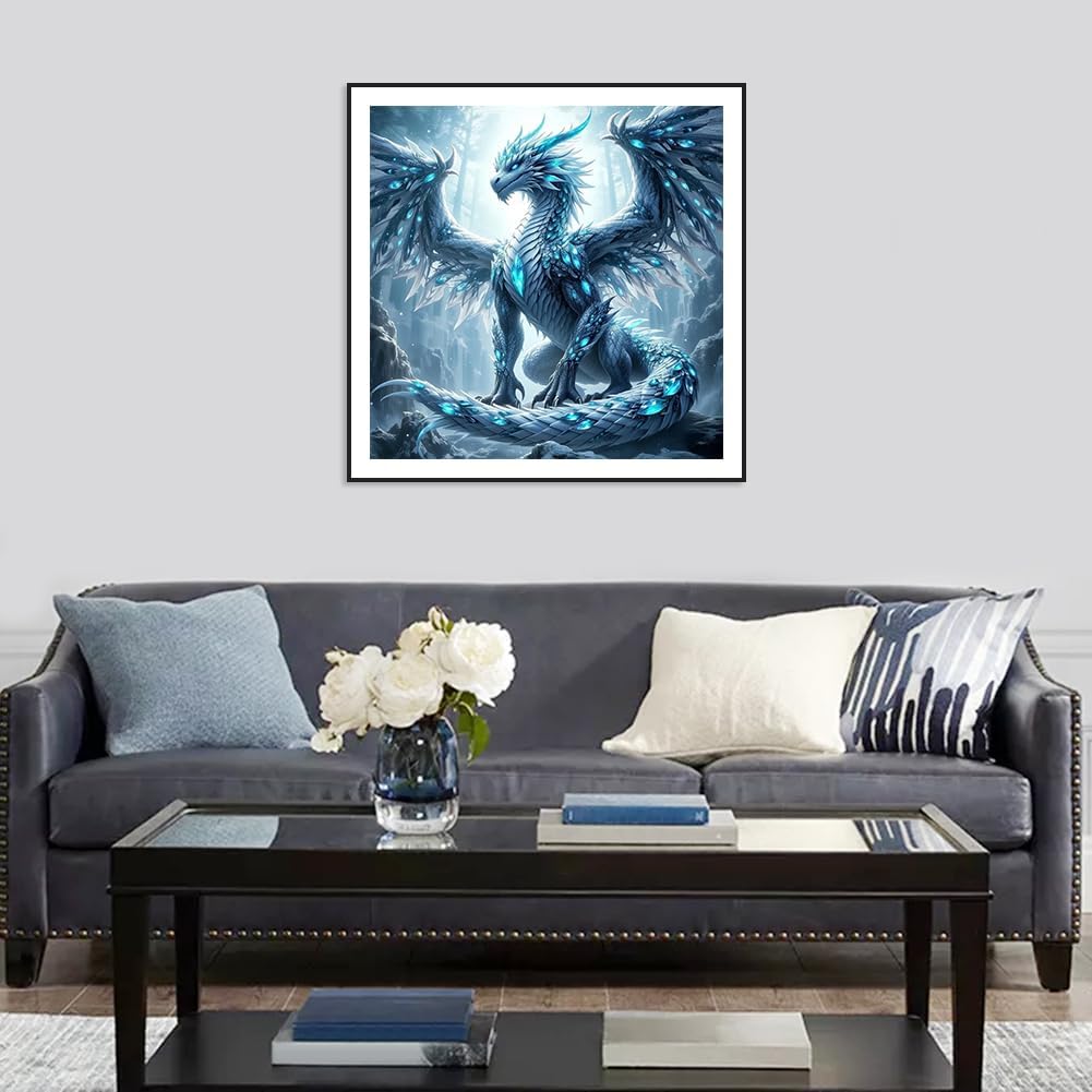 Domnpes Blue Dragon Diamond Art Kits for Adults, 5D Diamond Painting Kits for Beginners, DIY Round Full Drill Bead Craft for Home Wall Decor Gift 11.8x11.8 inch