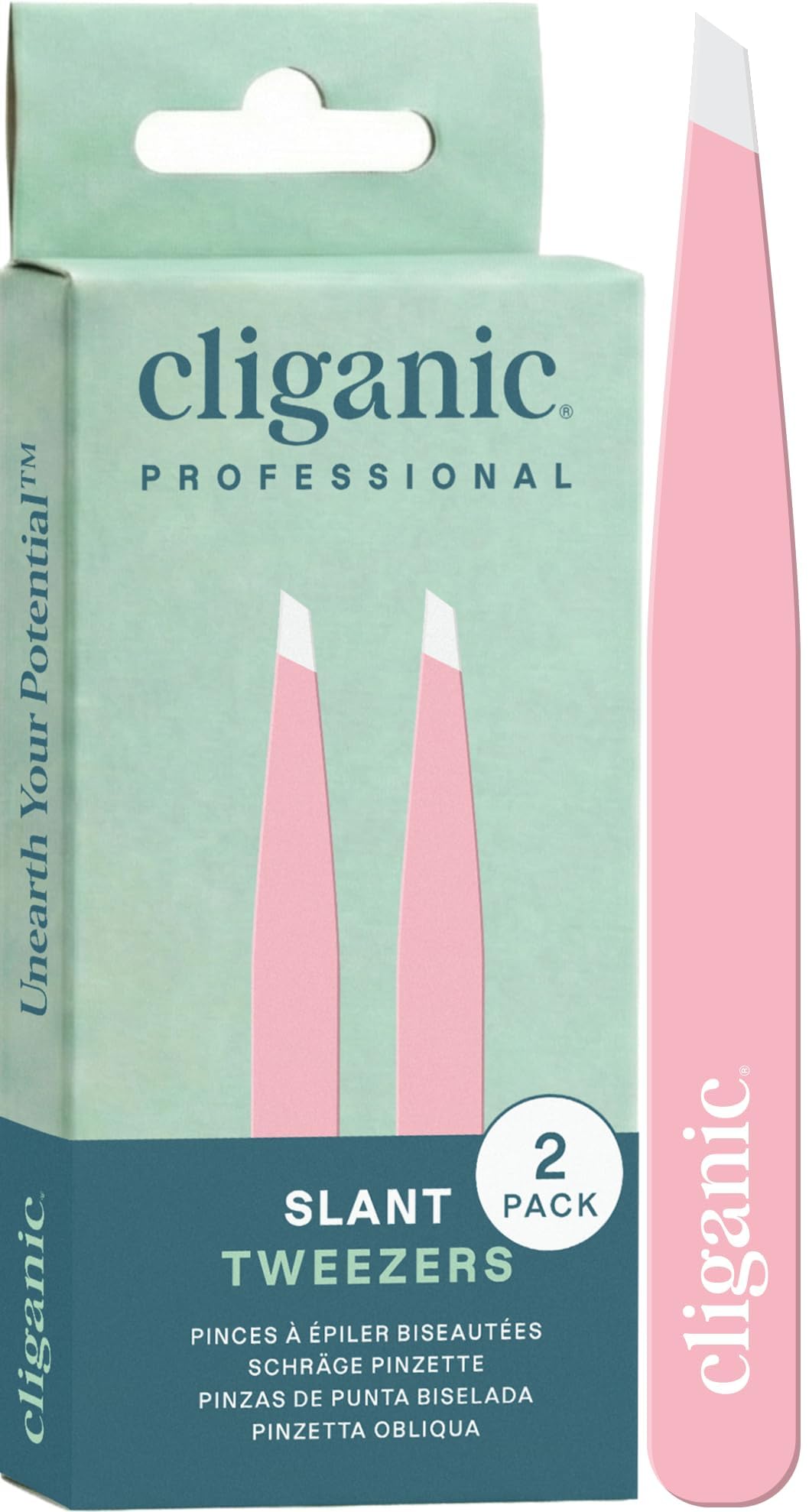 Cliganic Professional Eyebrow Tweezers Slant Tip - Precision for Men & Women, Stainless Steel Best for Plucking Chin Facial Hair