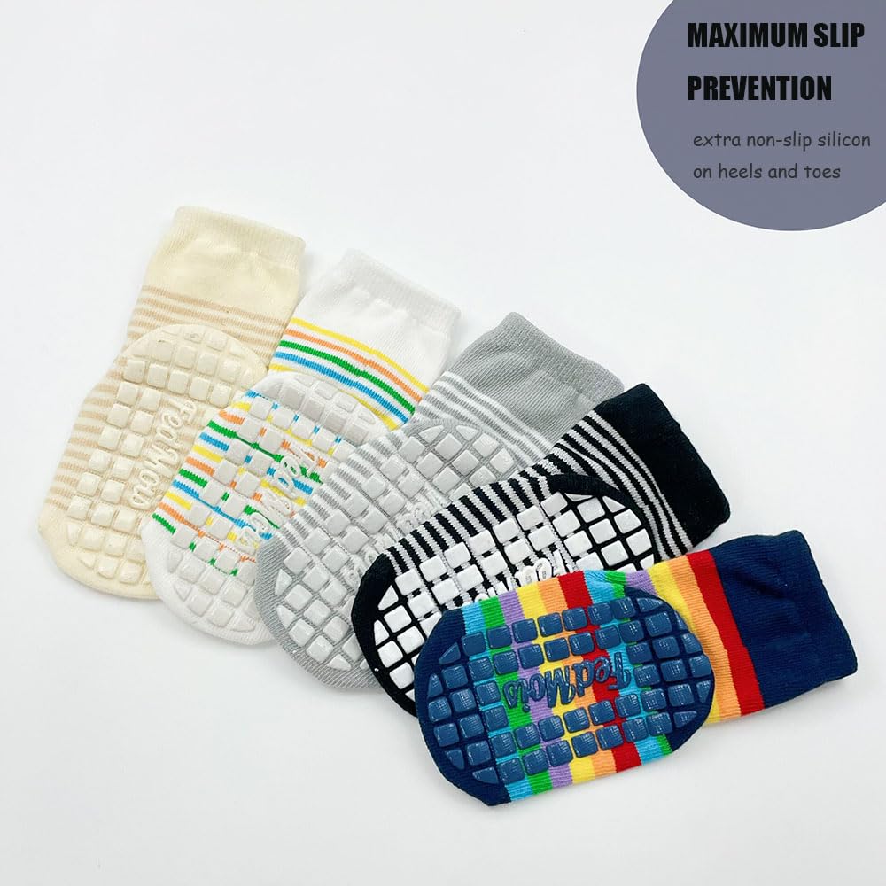 FedMois 5 Pairs Baby Kids Anti-slip Socks Cotton non skid Ankle Socks Animals