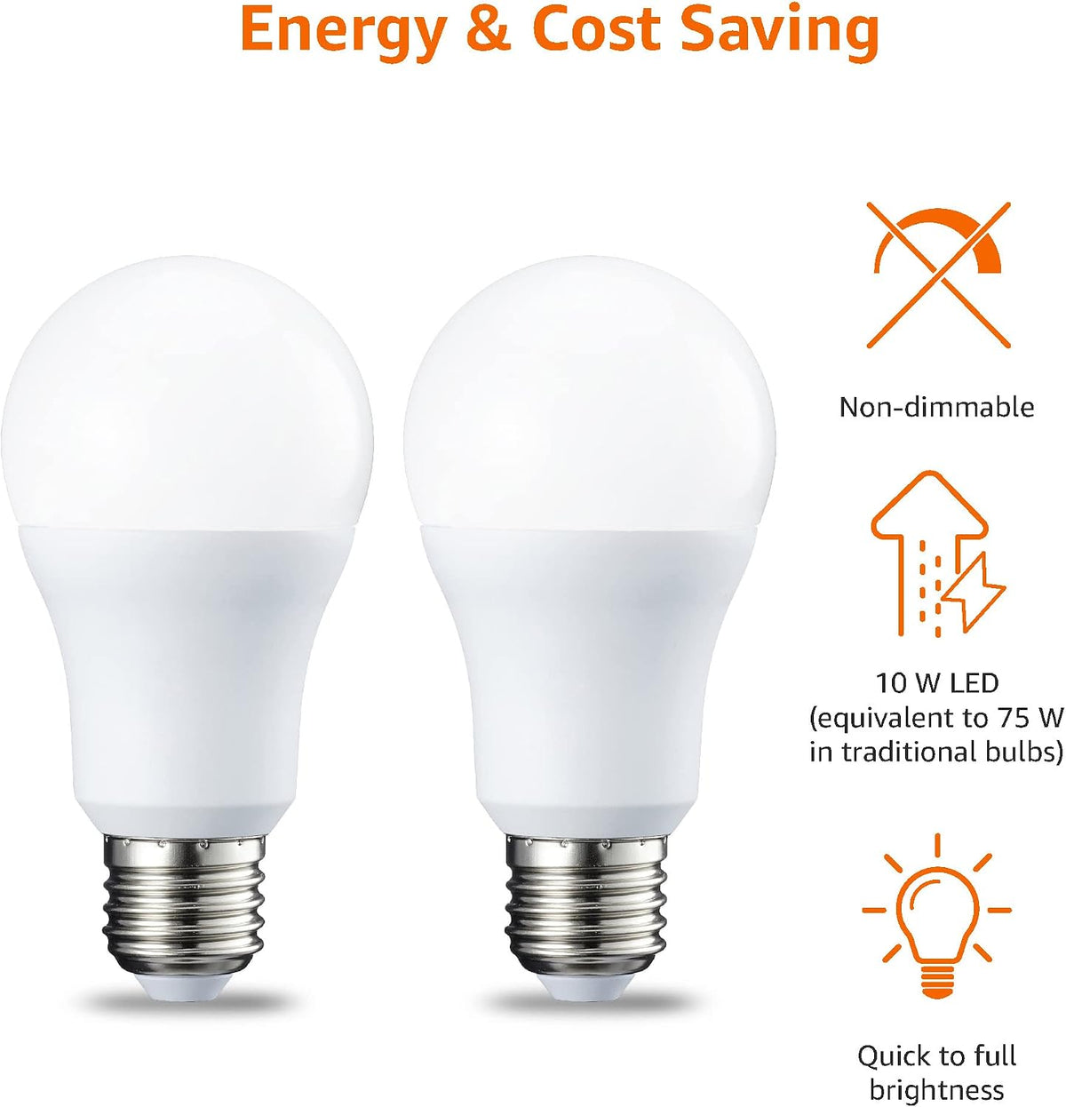 Amazon Basics LED E27 Screw Bulb,10W (Equivalent to 75W), Warm White, Non Dimmable - (Pack of 2)