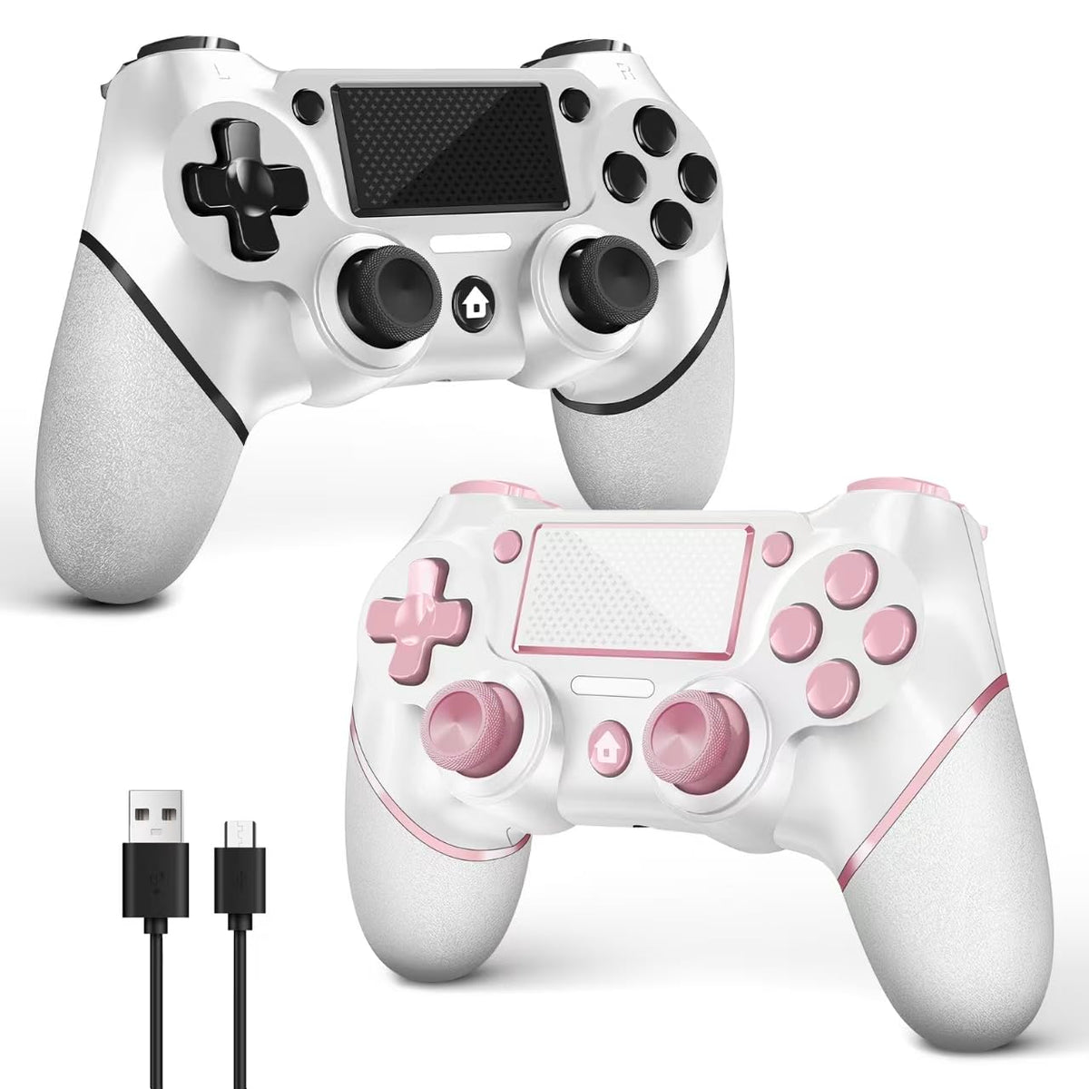 AceGamer 2 Pack Wireless Controller for PS4，Game Controller for PS4/Pro/Slim/PC，Gamepad Joystick with Turbo/Back Button/Dual Vibration/6-Axis Gyro Sensor/Touch Panel (Black and White)