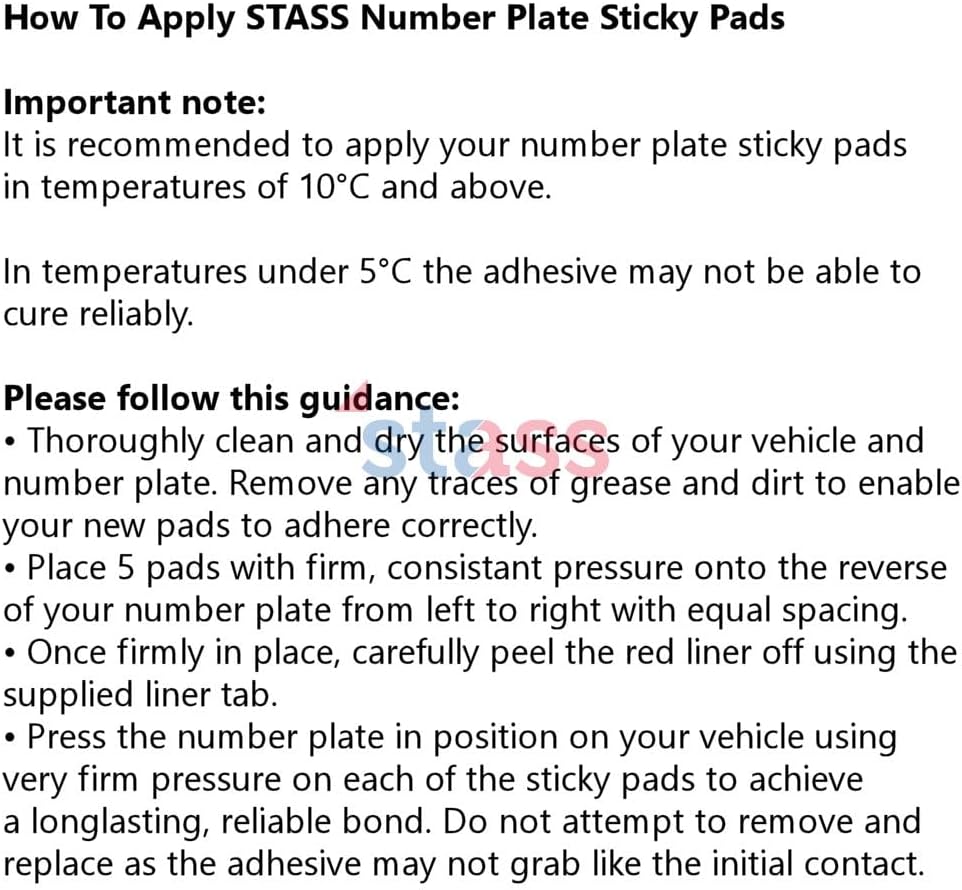 STASS "XTRA-THICK" Number Plate Sticky Pads, Heavy Duty, Extra Strong Double Sided Adhesive Pads for Vehicle Number Plates, Licence Plates, Car Registration, Mounting Tape (10 Strips, 3mm thick)