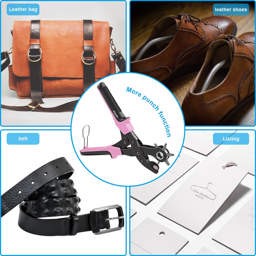 Diyife Belt Hole Puncher for Leather, 6 Sizes, Effortless Dual-Lever Design
