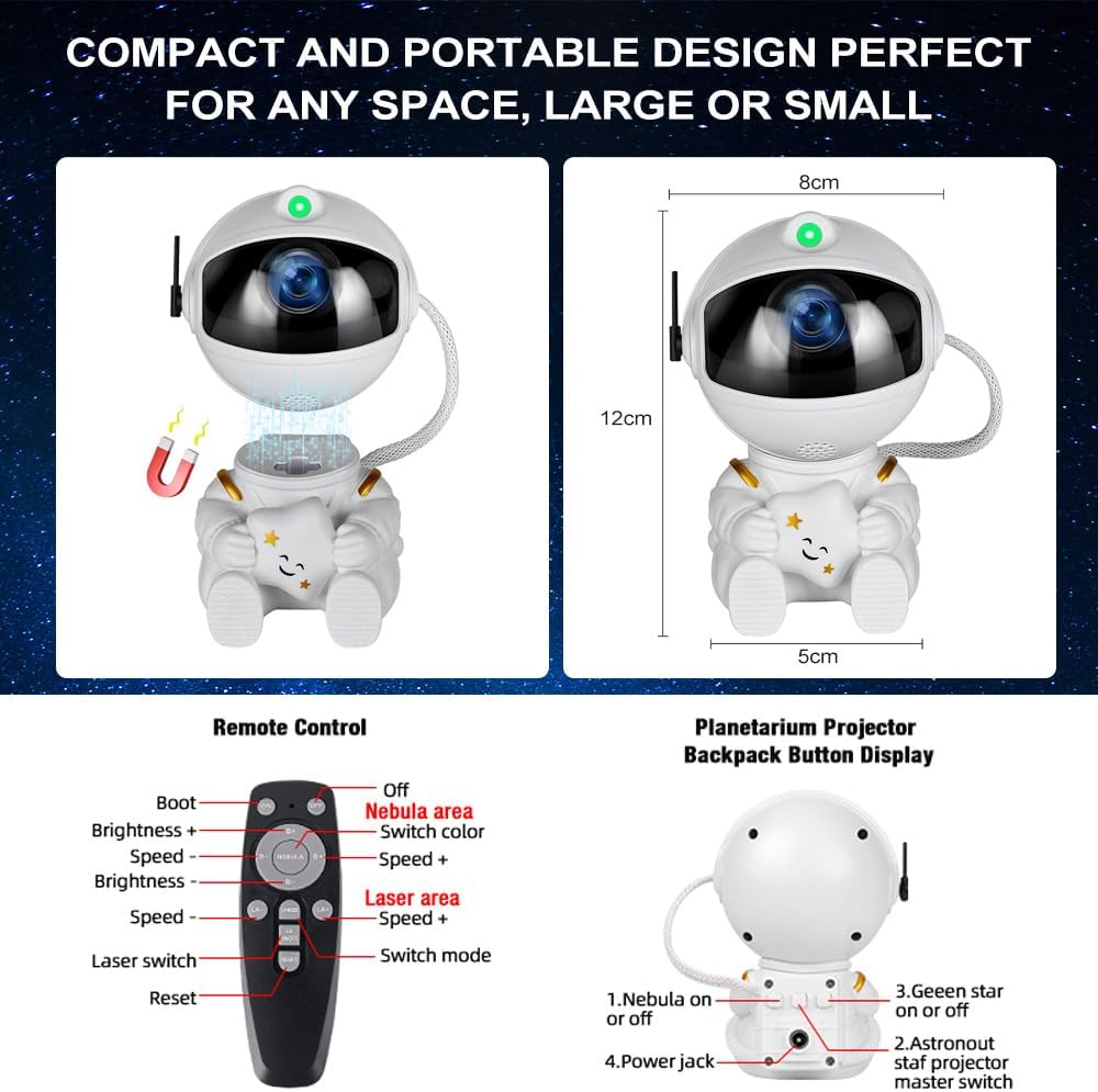 MAZ-TEK Astronaut Galaxy Star Projector - Starry Night Light with Remote Control Timer, 360° Adjustable for Christmas, Birthdays, Valentine's Day