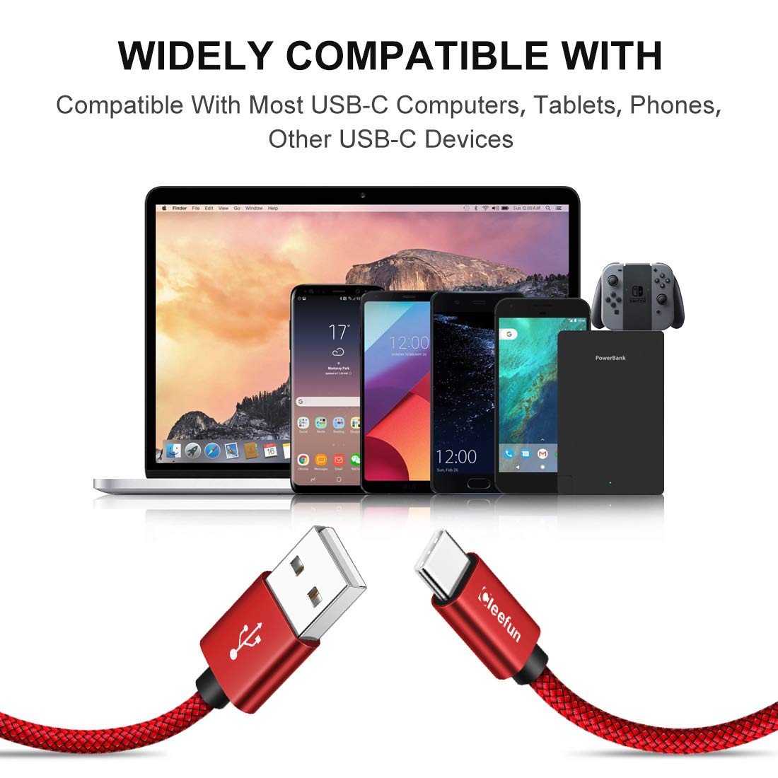 CLEEFUN 3M USB C Cable (2-Pack), Long PS5 Controller Charger Fast Charging