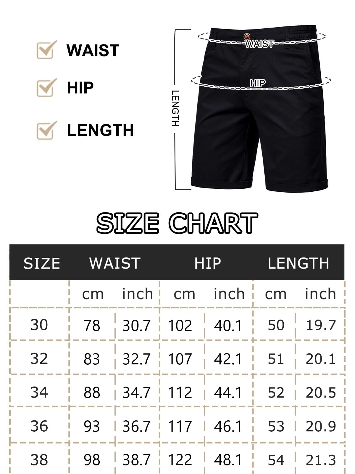 Men’s 7”/ 9” Chino Shorts Casual Elasticated Waist with 4 Pockets