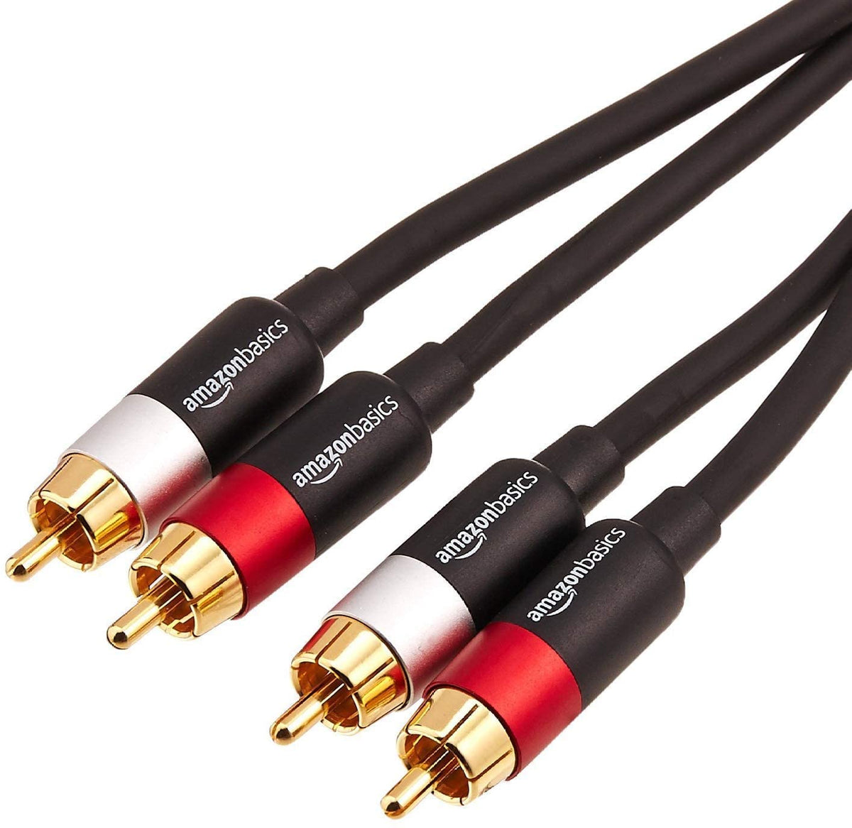 Amazon Basics 2 RCA Audio Cable for Amplifier,Active Speakers or Subwoofer with Gold-Plated Plugs, 4.6 m, Black