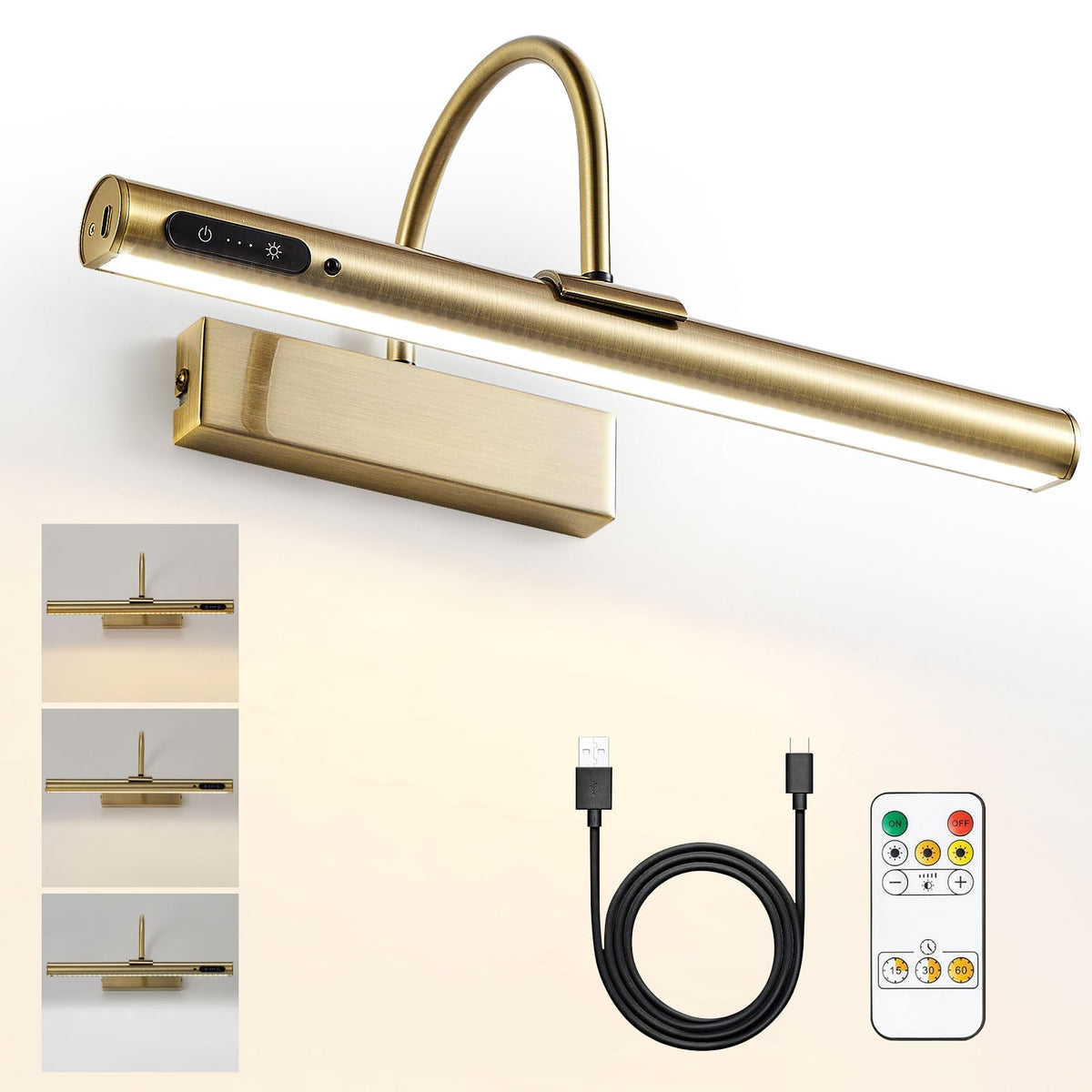 HARPER LIVING Rechargeable Picture Light with Remote, Dimmable and 3 Colour Temps, Battery Operated Wall Light with Timer & Memory, LED Display Lamp for Dartboard Pictures Frame Gallery-Black