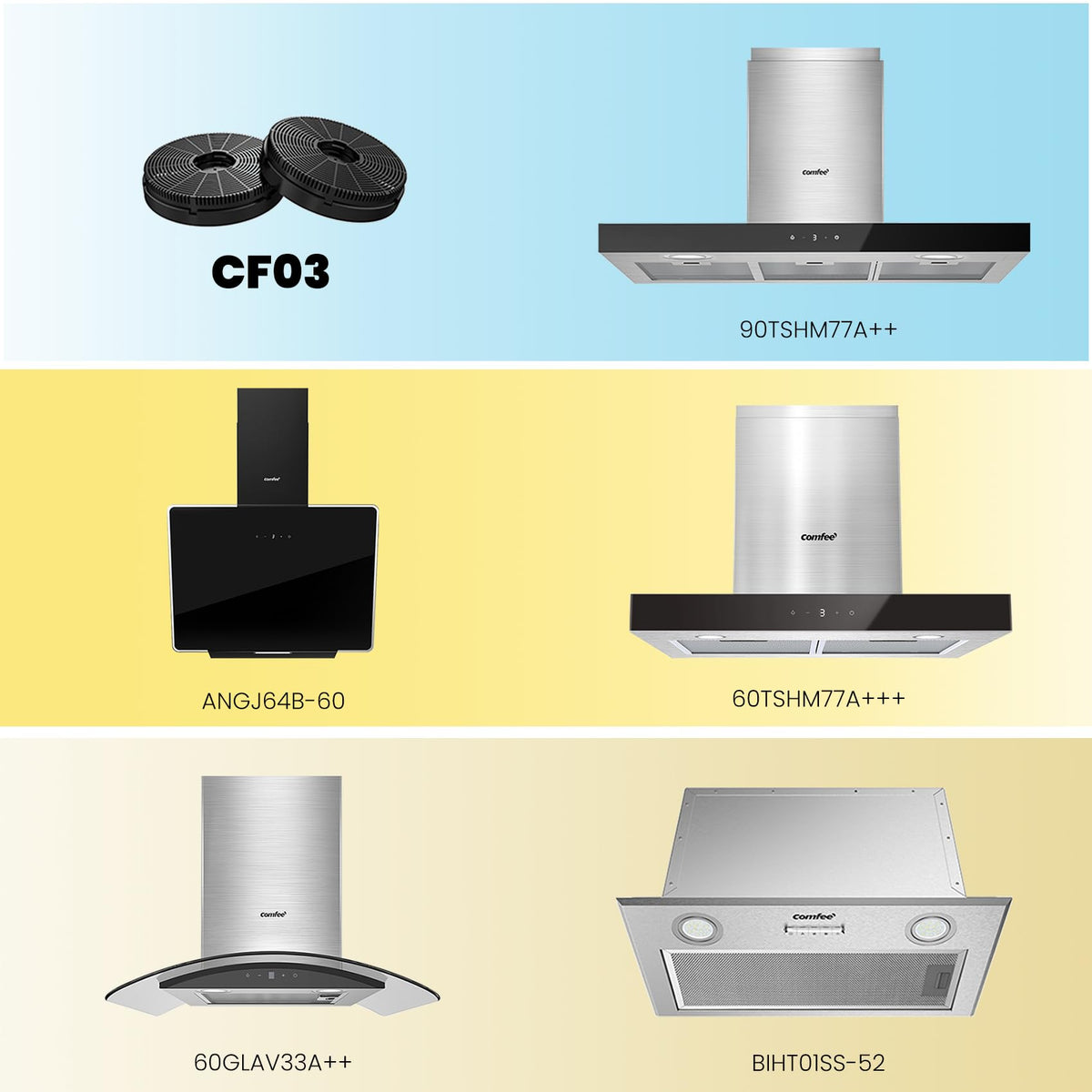 COMFEE' 60cm Angled Cooker Hood, Wall Mounted, Black