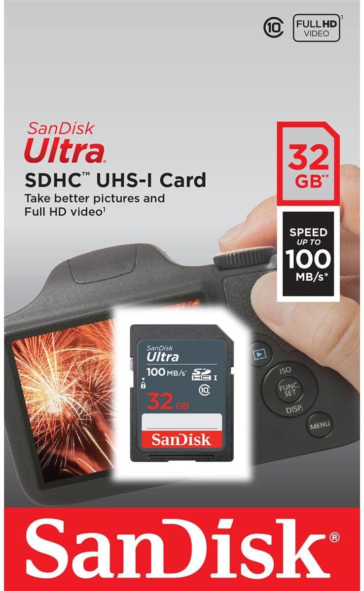 SanDisk Ultra 32GB SDHC Memory Card, up to 100MB/s, Class 10, Black/Grey
