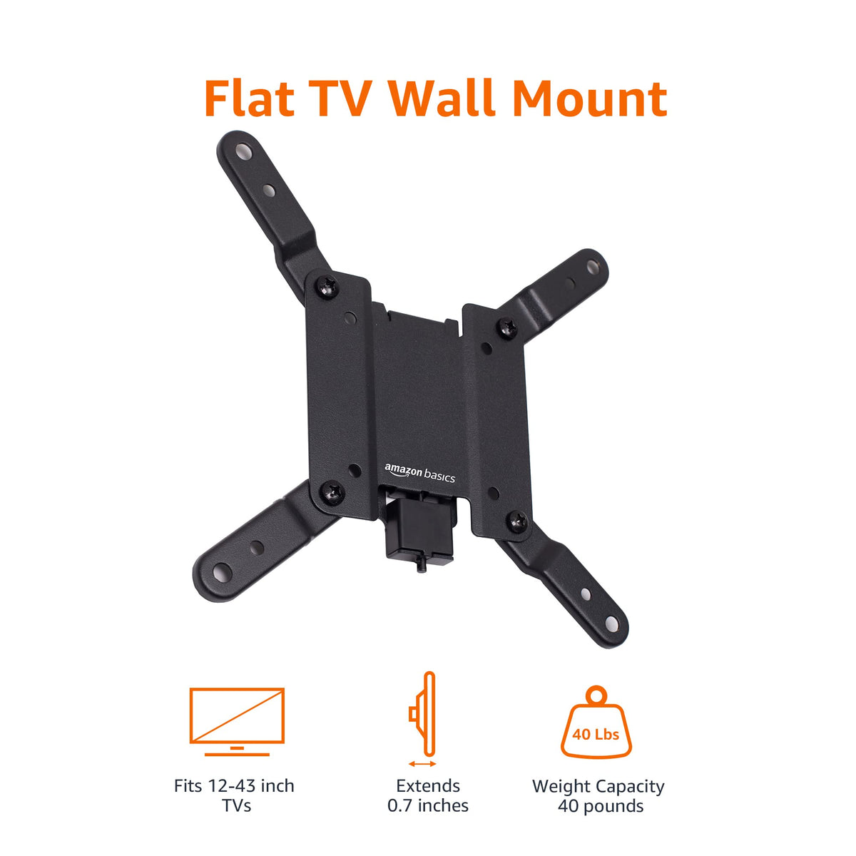 Amazon Basics TV Wall Mount, Full Motion Swivelling Tilting TV Bracket for 12-40 Inch Flat and Curved TV or Monitor up to 36 kg, Max VESA 200x200 mm, Black