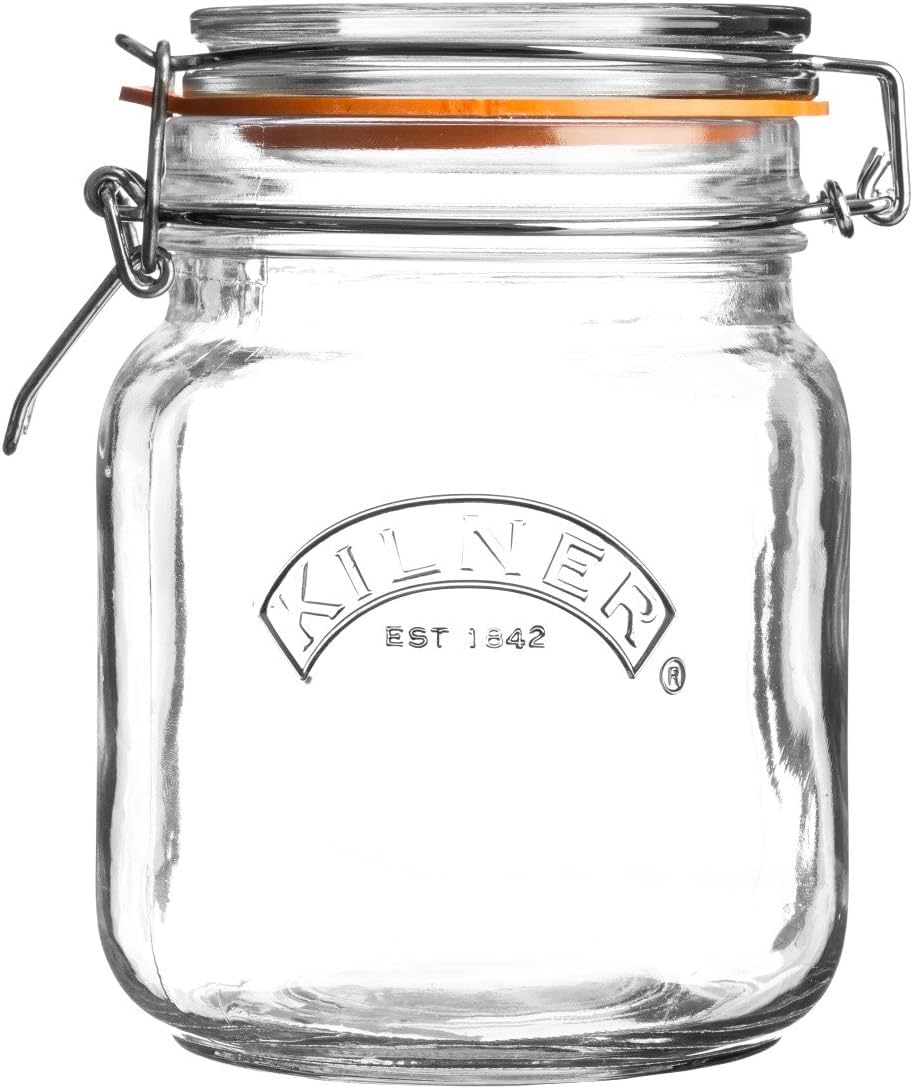 Kilner Square Clip Top Jar 250ml (0.25L) Airtight Glass Jar for Storing Herbs Spices Dried Fruits Nuts and Seeds