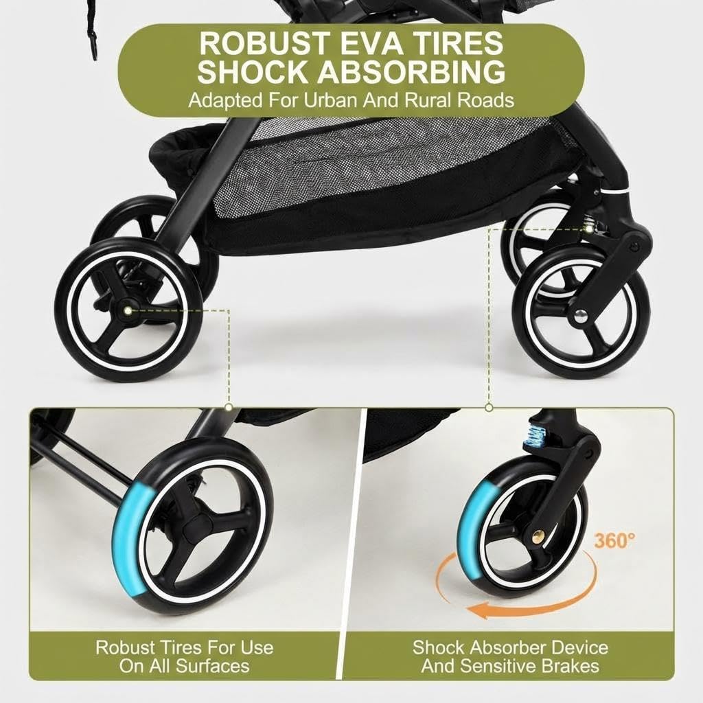 Lightweight Pushchair, Travel Stroller with 3 Recline Positions, Fully Reclining From Birth Up to 22 kg, Baby Stroller with Cup Holder & EVA Shock Absorbing Wheels, One-Click Foldable for Easy Carry-B